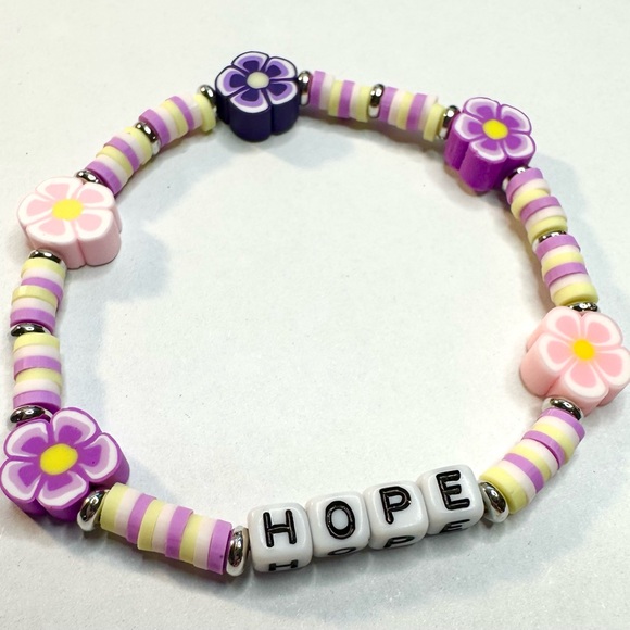 Hope Bracelet Clay Discs & Flower Beaded Stretchy Word Quote Inspirational - Picture 2 of 2
